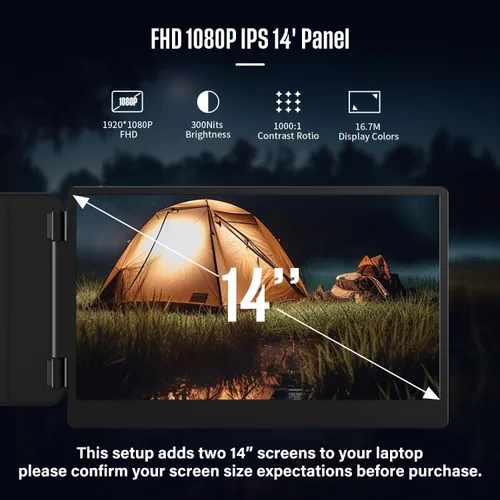 Vista 3 de ALLVIA Extensor de Pantalla para Portátil de 14 pulgadas, 1080P FHD IPS, Monitor Portátil para Portátil de 13 a 17 pulgadas, Triple Monitor
