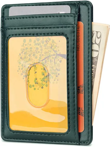 Vista 2 de Buffway - Billetera delgada minimalista de cuero con protección RFID para hombre y mujer