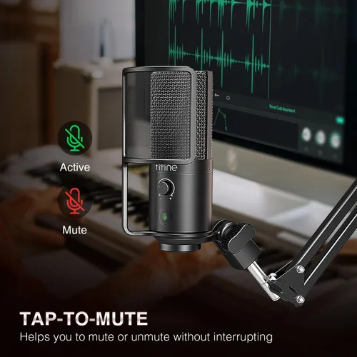 Vista 4 de FIFINE - Micrófono USB para podcast, micrófono condensador para PC con soporte de brazo extensible, botón de silencio, kit de micrófono Plug & Play