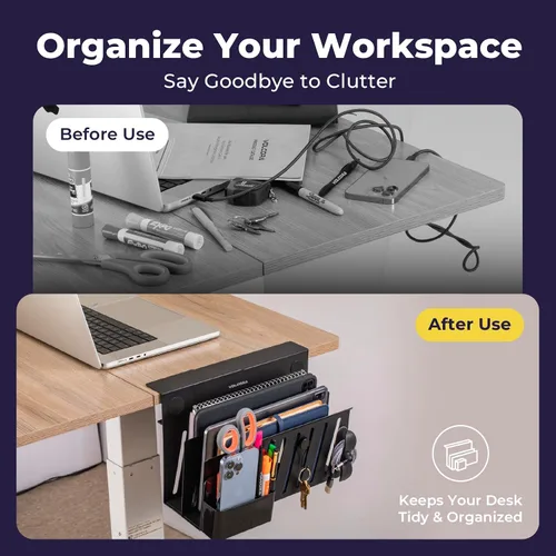 Vista 5 de Volcora Almacenamiento lateral, soporte para debajo de la laptop, organizador sin taladros con caja magnética para bolígrafos, abrazadera
