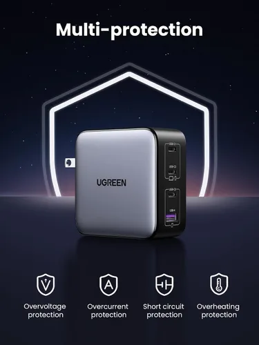 Vista 6 de UGREEN Nexode 100 W GaN USB C Cargador rápido para portátil de 4 puertos Gris-oscuro