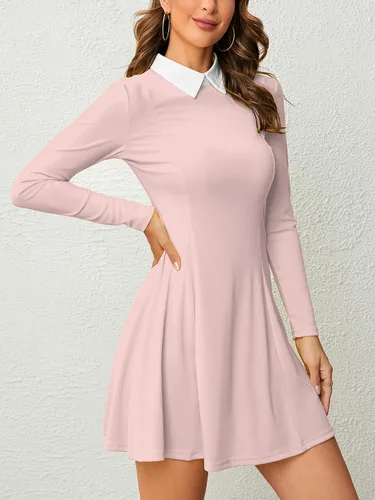 Vista 5 de Vestido de manga larga para mujer, con cuello Peter Pan, ajuste y acampanado para el miércoles Addam