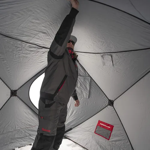 Vista 6 de Eskimo Outbreak Portable Pop-Up Ice Fishing Shelter, Stormshield Insulated Fabric, No Trip Door, Durable Hub Design, Deluxe Tie Downs