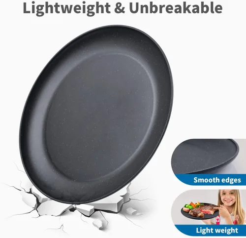 Vista 2 de MISS BIG Platos de paja de trigo de 25 cm, juego de 4 platos de plástico reutilizables, platos de cena para niños y adultos, aptos para lavavajillas