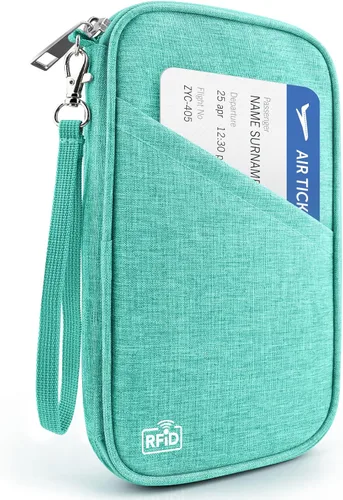Vista 13 de Cartera de pasaporte para la familia con RFID, organizador de documentos de viaje, impermeable para mujeres, billetera de pasaporte portátil