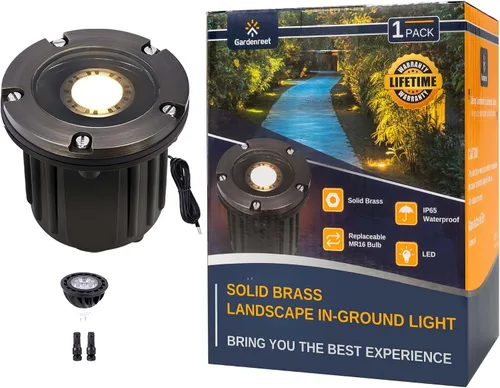 Vista 19 de Gardenreet Luz de pozo de latón - Iluminación de paisaje impermeable para exteriores de 12V LED enterrada, lámpara de bajo voltaje con bombilla