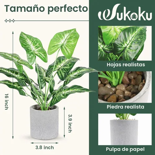 Vista 3 de Plantas falsas pequeñas de 16 pulgadas, color verde salvia