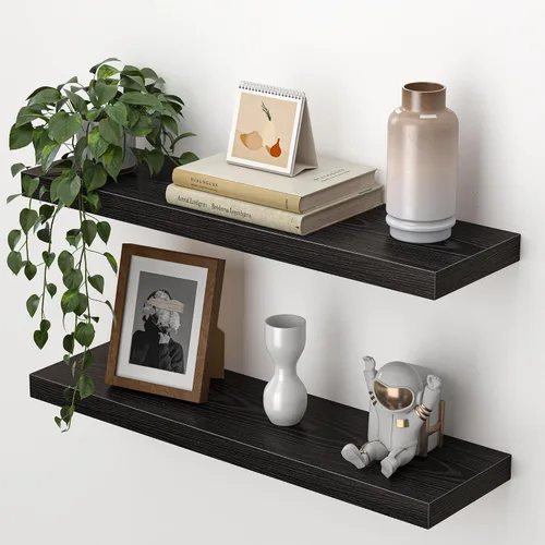 Vista 15 de Heimlove Estantes flotantes para pared, estante de 16 pulgadas para baño pequeño, almacenamiento montado y exhibición, estantes de madera para Negro