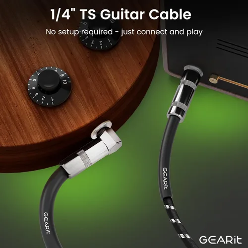 Vista 4 de GEARit Cable de instrumento de audio (10 pies) en ángulo recto a recto de 1/4 de pulgada macho a macho para cable AMP, base y guitarra eléctrica
