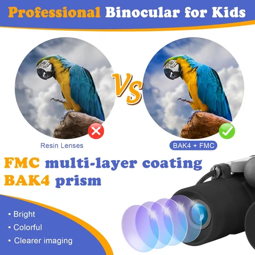 Vista 4 de Binoculares reales para niños. Regalos para niños de 3 a 12 años. Niños o niñas. Binoculares compactos de juguete de 8x21 con óptica de alta
