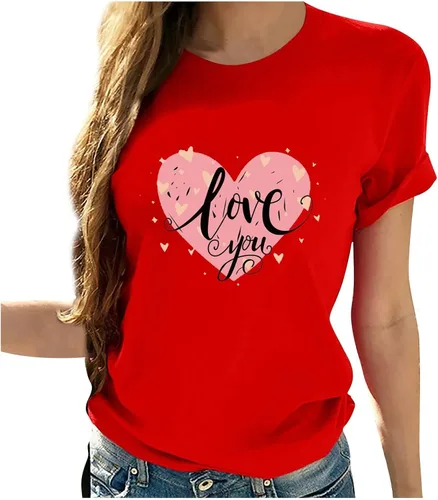 Vista 39 de Camisetas de manga corta con estampado de corazón para mujer, camisetas de ajuste regular, linda y divertida, ropa de regalo 2023