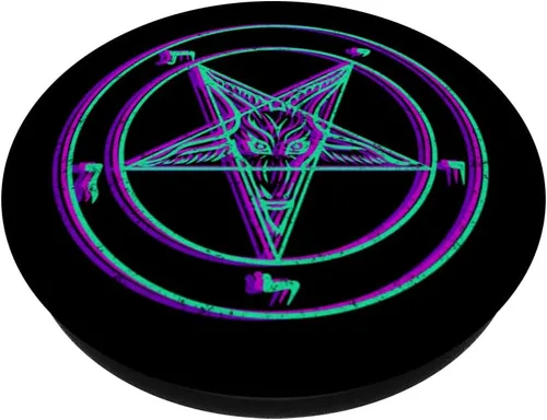 Vista 2 de Synthwave Baphomet Retrowave Vaporwave - PopSockets de Satán vintage de los años 80