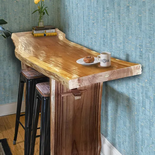 Vista 3 de CHIC TEAK Suar Live Edge Slab - Barra independiente con estante, 79 pulgadas fabricada