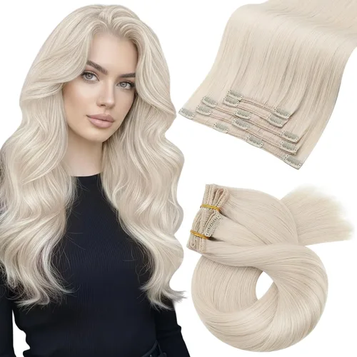 Vista 12 de Moresoo Extensiones de cabello humano con clip, balayage, color marrón oscuro a marrón dorado con clip, extensiones de cabello humano con clip, 5