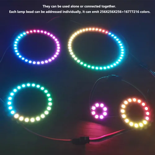 Vista 5 de Anillo de luz de píxeles direccionables individualmente con 16 LED, WS2812B 5050 RGB de 16 LED, módulo LED programable a todo color DC5V