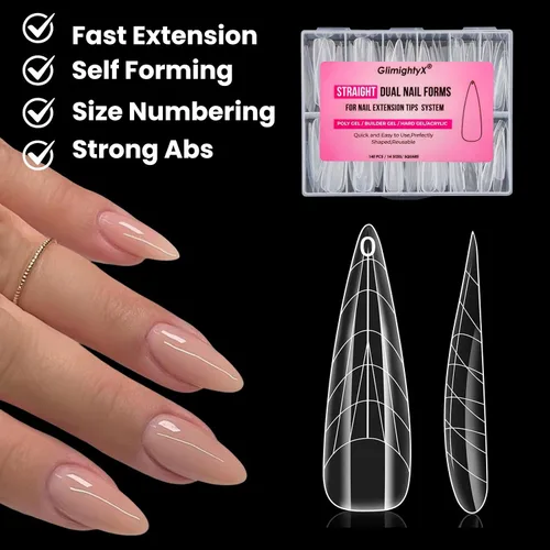 Vista 3 de Formas de uñas de poligel plano natural con curva natural, almendra, 120 unidades, 12 tamaños