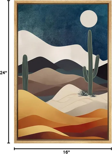 Vista 8 de SIGNFORD Impresión en Lienzo Enmarcado Arte de Pared Luna de Medianoche Cactus Desierto Duna Naturaleza Vida Silvestre Ilustraciones Decorativas