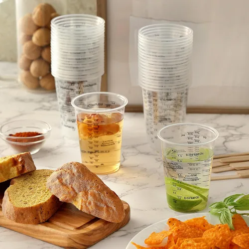 Vista 6 de Little Cook - 40 tazas medidoras para mezclar, desechables de resina de plástico transparente de 8 onzas con 40 palitos de madera para mezclar