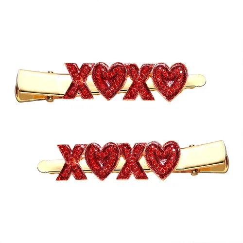 Vista 11 de Pinzas para el cabello para el día de San Valentín para mujer, con diamantes de imitación con purpurina esmaltada, corazones, pasadores