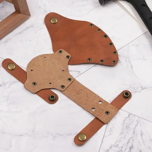Vista 4 de Funda de cuero para hacha, funda duradera para cabeza de hacha con múltiples broches para un transporte seguro del hacha, cubierta de cuero rústico