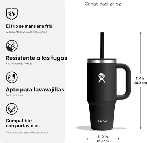 Vista 3 de Hydro Flask Vaso de Viaje con Asa, Tapa y Pajita - Acero Inoxidable Aislado en 24 Oz Aloe