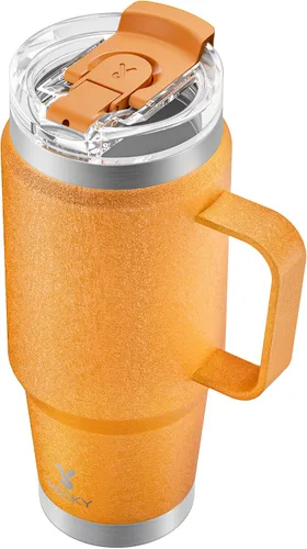 Vista 20 de Meoky Vaso de viaje de acero inoxidable de 40 onzas con asa, taza de viaje de acero inoxidable con tapa para sorber 2 en 1, taza de café aislada al