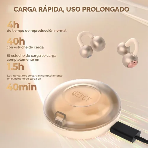Vista 5 de Auriculares con clip de oreja abierta – Auriculares inalámbricos 5.4 con micrófono, 40 horas de reproducción, audio premium, efectos de iluminación