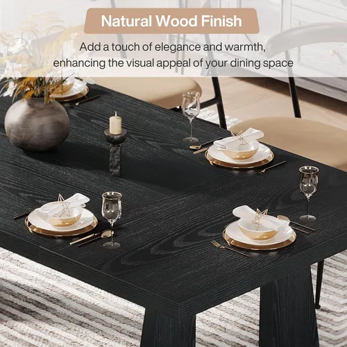 Vista 9 de Tribesigns Mesa de comedor grande para 6-8 personas, mesa rectangular rústica de madera de 70.9 pulgadas con patas de madera negra, mesa de cocina