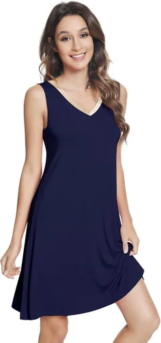 Vista 11 de NACHILA Nightgowns for Women-Viscose Made from Bamboo V Neck Nightshirts Verde Aqua