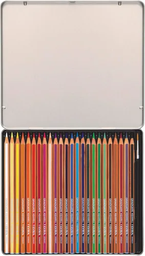 Vista 2 de Lyra Graduate Aquarell - Lápices de acuarela, 24 colores surtidos con pincel, lata de metal