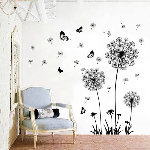Vista 4 de Arawat Calcomanías de pared de diente de león, 2 juegos de calcomanías de flores, murales, mariposas, despegar y pegar, decoración de habitación