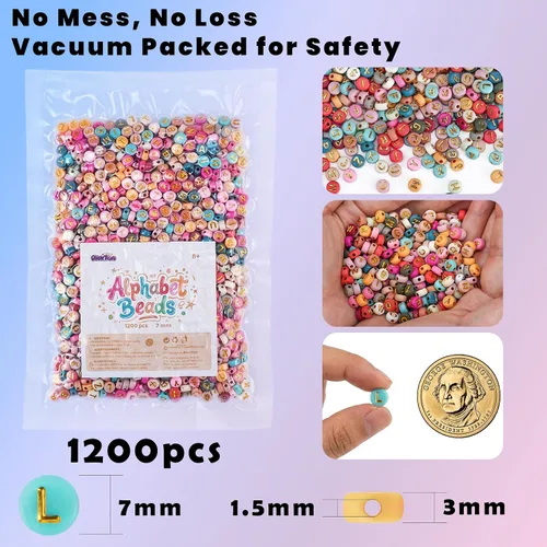 Vista 3 de Gionlion Más de 1200 cuentas redondas coloridas de letras de 0.157 x 0.27 pulgadas para hacer pulseras, cuentas acrílicas del alfabeto para hacer