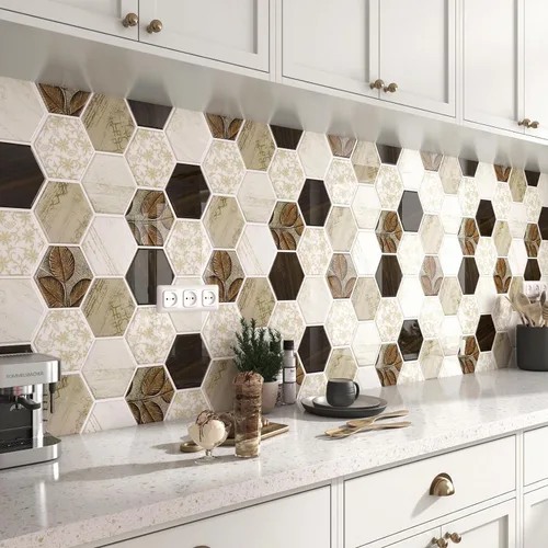 Vista 7 de FunStick Pelar y pegar contra salpicaduras para cocina hexagonal de 12 x 12 pulgadas, salpicaduras traseras para azulejos de cocina, azulejos