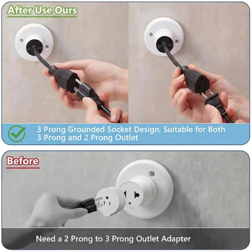 Vista 4 de Feekoon 1 paquete de adaptador de enchufe de luz de 3 salidas, convertir enchufe de bombilla E26/E27 a enchufe de 3 clavijas con cable de extensión