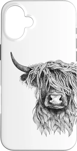 Vista 22 de iPhone 16 Highland Cow - Hand Drawn Illustration Case