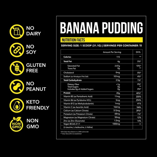 Vista 5 de Just Move Protien - Proteína de Pudín de Plátano - Vegana (a Base de Plantas), Orgánica, Sin Lácteos, Sin Soja, Sin Gluten, Keto, Sin Maní, 20g