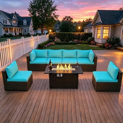 Vista 10 de LEVELEVE Juego de 7 muebles de patio al aire libre, juego seccional de conversación de ratán, sofá de mimbre de tejido manual con mesa de té Marrón