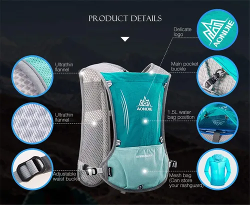 Vista 2 de Mochila ligera para correr de 5L, deportes al aire libre, carreras de senderos, maratón, senderismo, fitness, bolsa de hidratación, paquete