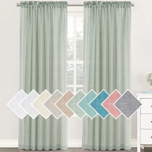 Vista 25 de H.VERSAILTEX - Cortinas de mezcla de lino natural semitransparentes, con bolsillo para cortinero, filtrado de luz, 2 paneles, para sala de estar Gris