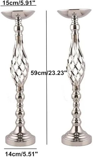 Vista 14 de 2 piezas de centros de mesa de boda para mesas de recepción, soportes de velas retorcidas, adornos, centros de mesa de metal con jarrón de flores
