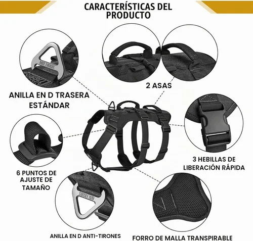 Vista 5 de OneTigris Arnés para perro a prueba de escape, arnés para perro sin tirones con asas, arnés táctico multiusos para perros grandes, uso diario Negro