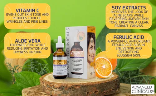 Vista 3 de Advanced Clinicals Suero facial antienvejecimiento de retinol + suero facial iluminador de vitamina C + juego de suero facial hidratante de ácido