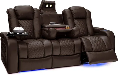 Vista 12 de Seatcraft Euphoria - Asiento de cine en casa de cuero italiano negro, reposacabezas eléctrico con calefacción y masaje, sofá biplaza reclinable