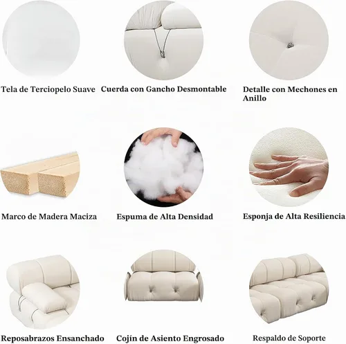 Vista 3 de JACH - Sofá modular convertible de 104 pulgadas, sofás minimalistas de terciopelo de mediados de siglo, sofá ancho de 3 asientos moderno de lujo