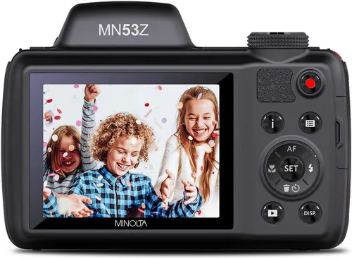 Vista 3 de MINOLTA MN53Z 16 MP / 1080P FHD Bridge Cámara digital con zoom óptico de 53x (Rojo) Paquete con tarjeta de memoria de 32GB + Bolsa para cámara + Kit