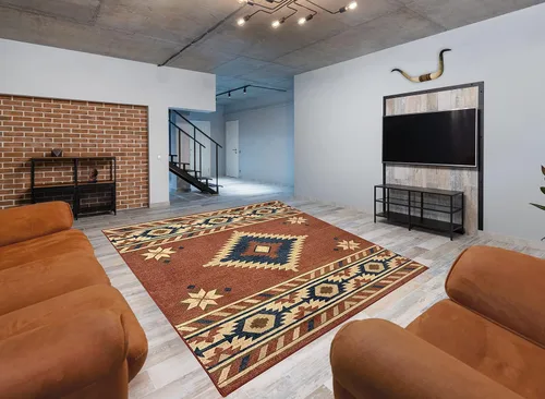 Vista 23 de Nevita Collection Southwestern Native American Design Area Alfombra geométrica (azul, 5'3" redondo)