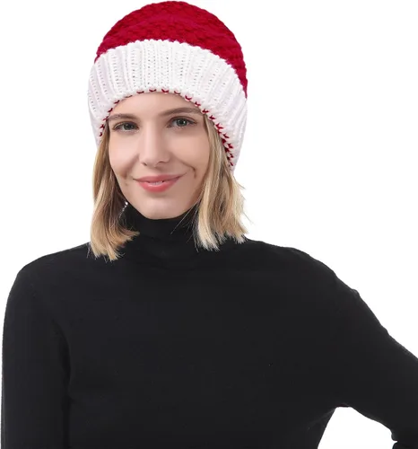 Vista 2 de American Trends Gorro de Papá Noel, gorro de Navidad cálido para invierno, gorro holgado de punto trenzado para adultos, mujeres y hombres, fiesta