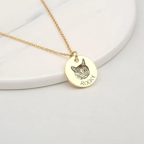 Vista 4 de Anavia Collar personalizado de retrato de mascota, regalo de joyería conmemorativa hecho a mano, collar grabado con foto de disco redondo