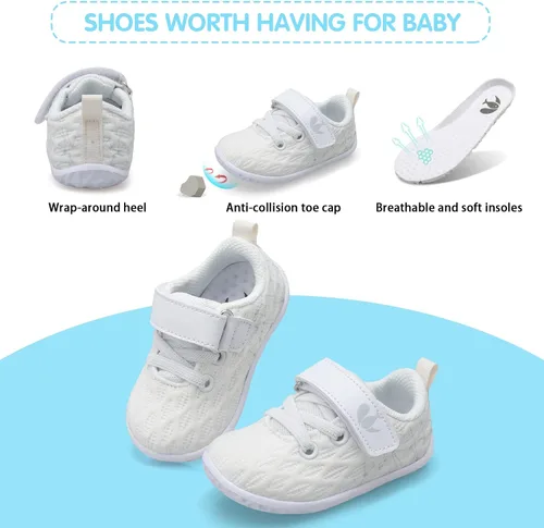 Vista 4 de FEETCITY Zapatillas de bebé para niños y niñas zapatos de primera caminata zapatos de cuna para recién nacidos zapatos de meter