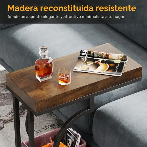 Vista 8 de Tribesigns Mesa auxiliar estrecha para sofá, mesa auxiliar en forma de C con marco de metal, mesas de noche modernas, mesas de sofá pequeñas